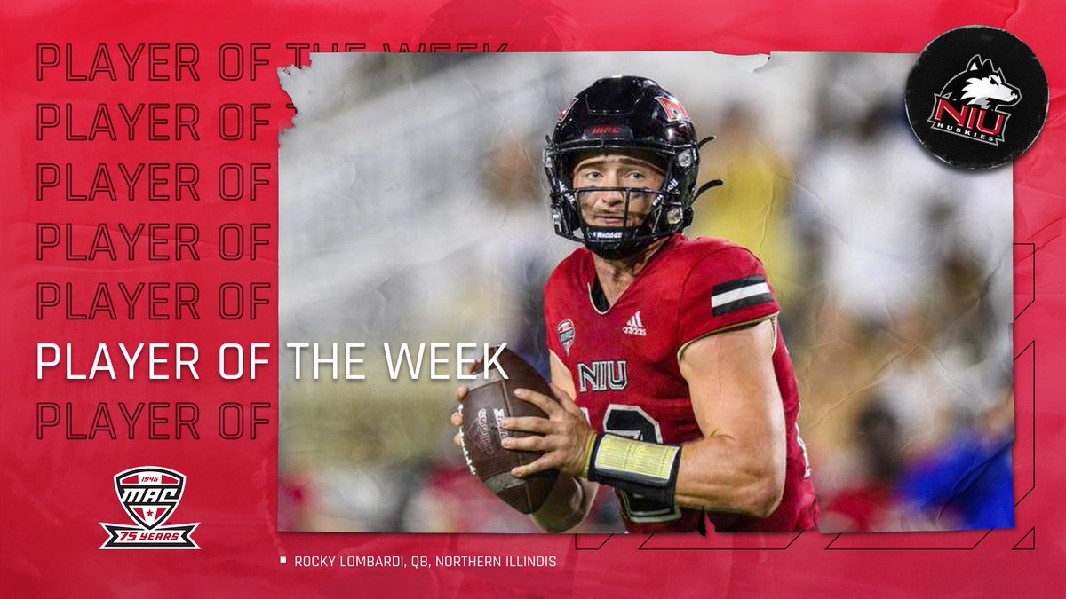 MACSports's tweet photo. NIU quarterback @rocky_lombardi accounted for 401 yards of total offense with a season high 282 yards on 17-of-24 passing with a touchdown and 119 yards rushing on just 10 carries with three rushing touchdowns in a win over Maine.

#theHardWay | #MACtion https://t.co/UEktPFp4TP