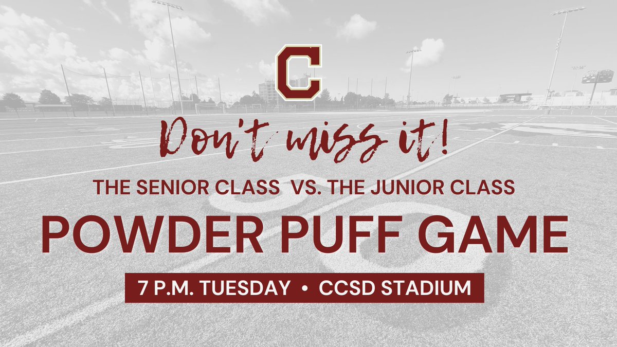 CCSDHighSchool's tweet photo. Remember powder puff is tomorrow night. Game starts at 7pm! https://t.co/FdrKeiByaq