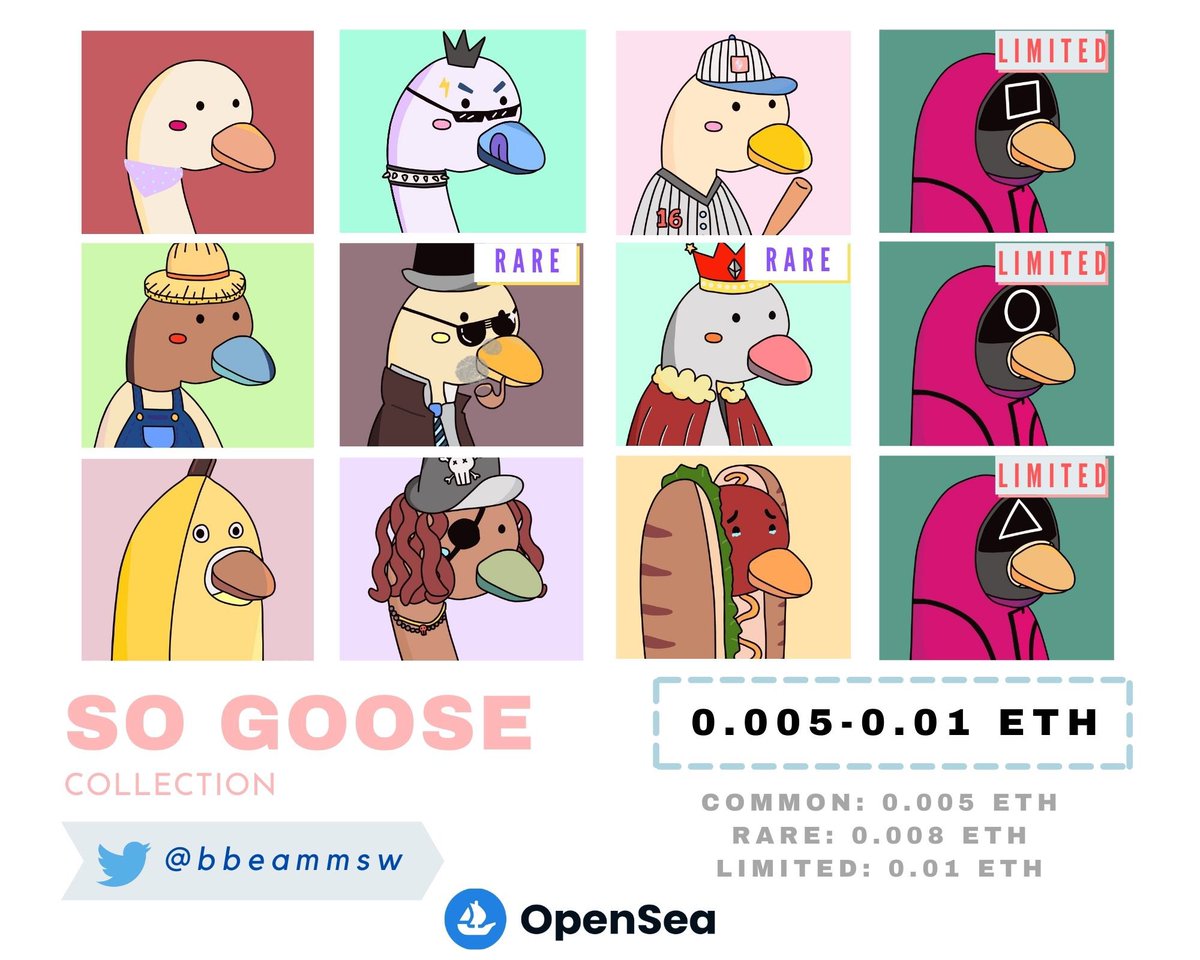 bbeammsw's tweet image. New collection! “So Goose”🦆
Available now on OpenSea ✨

opensea.io/collection/sog…

and “How coffee work?” now on auction
opensea.io/collection/bbe…

Come and check out!✨💖

#NFT #NFTcollector #NFTthailand #NFTcommunity #NFTdrop #NFTshill #NFTcollectibles #NFTTHAILAND