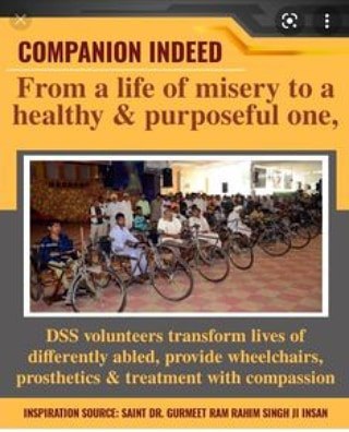 MoharSi92424746's tweet image. #DifferentlyAbled 
#CompanionIndeed
#PhysicallyDisabled
#Humanity
#Welfare
#SaintDrMSG
#DeraSachaSauda volunteers transformer lives of differently abled provide wheelchair and treatment with compassion
#SaintGurmeetRamRahimSinghJiInsan
Saint Dr. Gurmeet Ram Rahim Singh Ji Insan