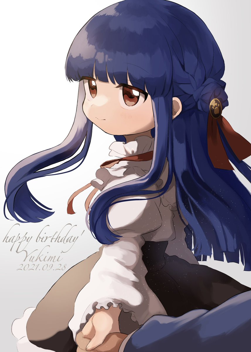 sajo yukimi 1girl blue hair long hair smile braid holding hands happy birthday  illustration images