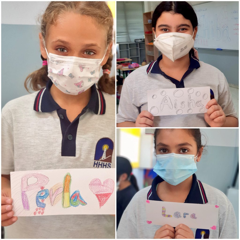 BizriHiba's tweet photo. @Hhhsinfo #Grade4C All learners created a name tag last week learning an easy technique to help them make #bubble_letters #creative #name_tag https://t.co/gQ0dUmSKXQ