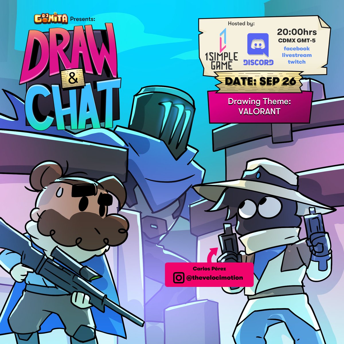 1SimpleGame's tweet photo. Spike planted!! 🧨
Don’t miss the #DrawandChat session stream today at 8 PM, we are going to draw about “Valorant” with our host @djgomita and guest @thevelocimotion.
You can watch it here:
https://t.co/UUsibZLin0
#1simplegame #art #sketches #gaming #valorant https://t.co/kYoMiwtxTg