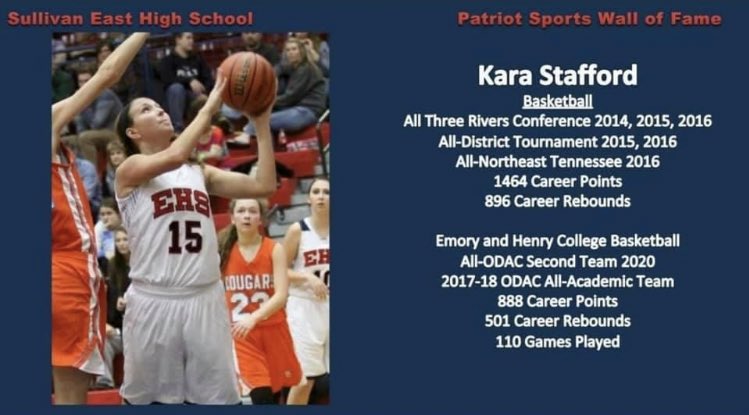 EmoryHenry_WBB's tweet image. Huge alumni shoutout to 2020 graduate, Kara Stafford, who was inducted into her High Schools Hall of Fame this past weekend! We are so proud of you &amp;amp; all your accomplishments on and off the court!💙🏀🏆🐝 #gowasps #ehcwbb