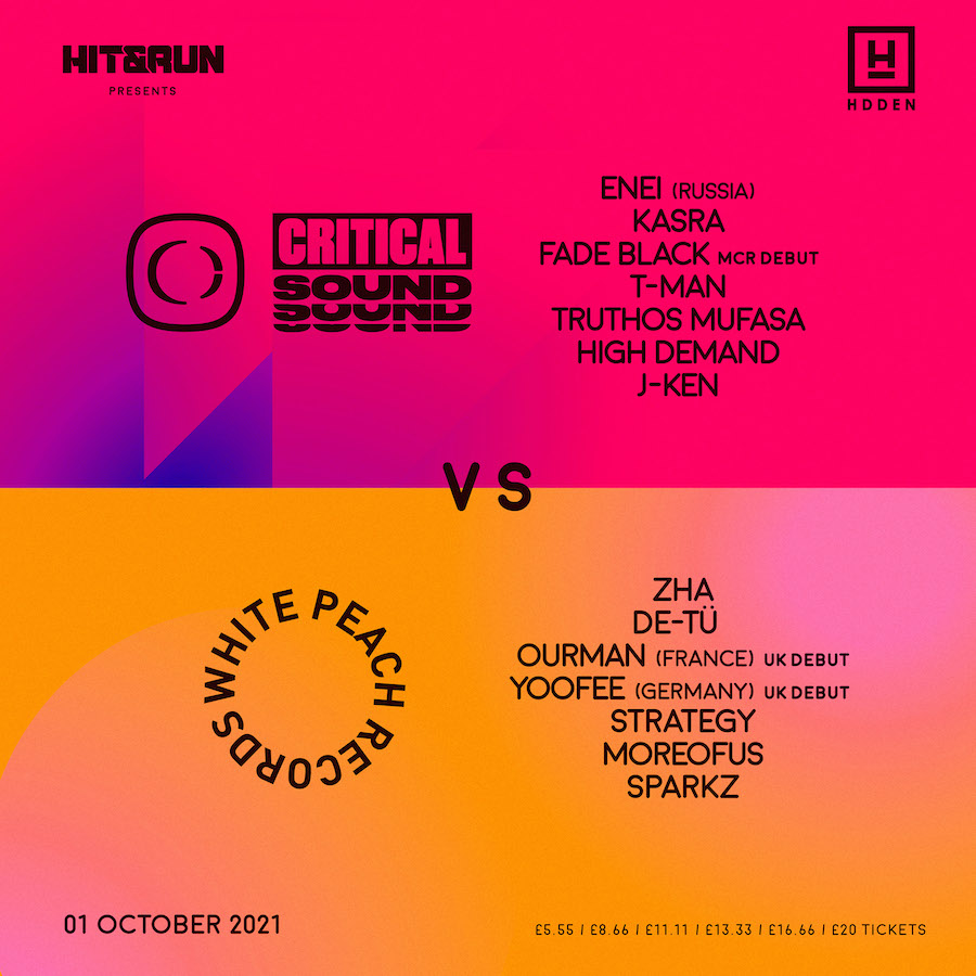 CriticalMusic's tweet photo. This Friday all roads lead to @HiddenClubMCR for @hitandrunuk  // #CriticalSound vs @WhitePeachRec  💫

⚠️COMPETITION⚠️
Buy a ticket for this Friday’s event and be auto entered into a prize draw to win a bunch a of Critical merchandise 👀

Tix: https://t.co/iqeSJWhzBF https://t.co/gDv0vDZsGg