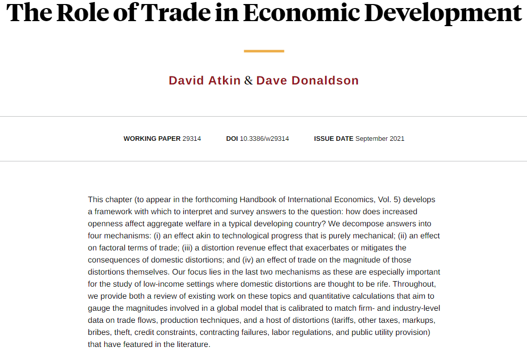 A review of how trade affects welfare in an economy with domestic distortions, from David Atkin and Dave Donaldson nber.org/papers/w29314