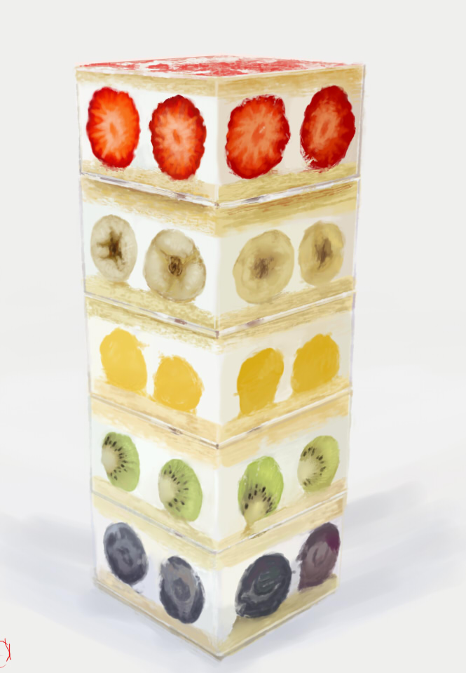 abc19502's tweet photo. カップに入ったショートケーキタワー模写　一番下って何フルーツな��だろう https://t.co/LdQz2uDOYa
