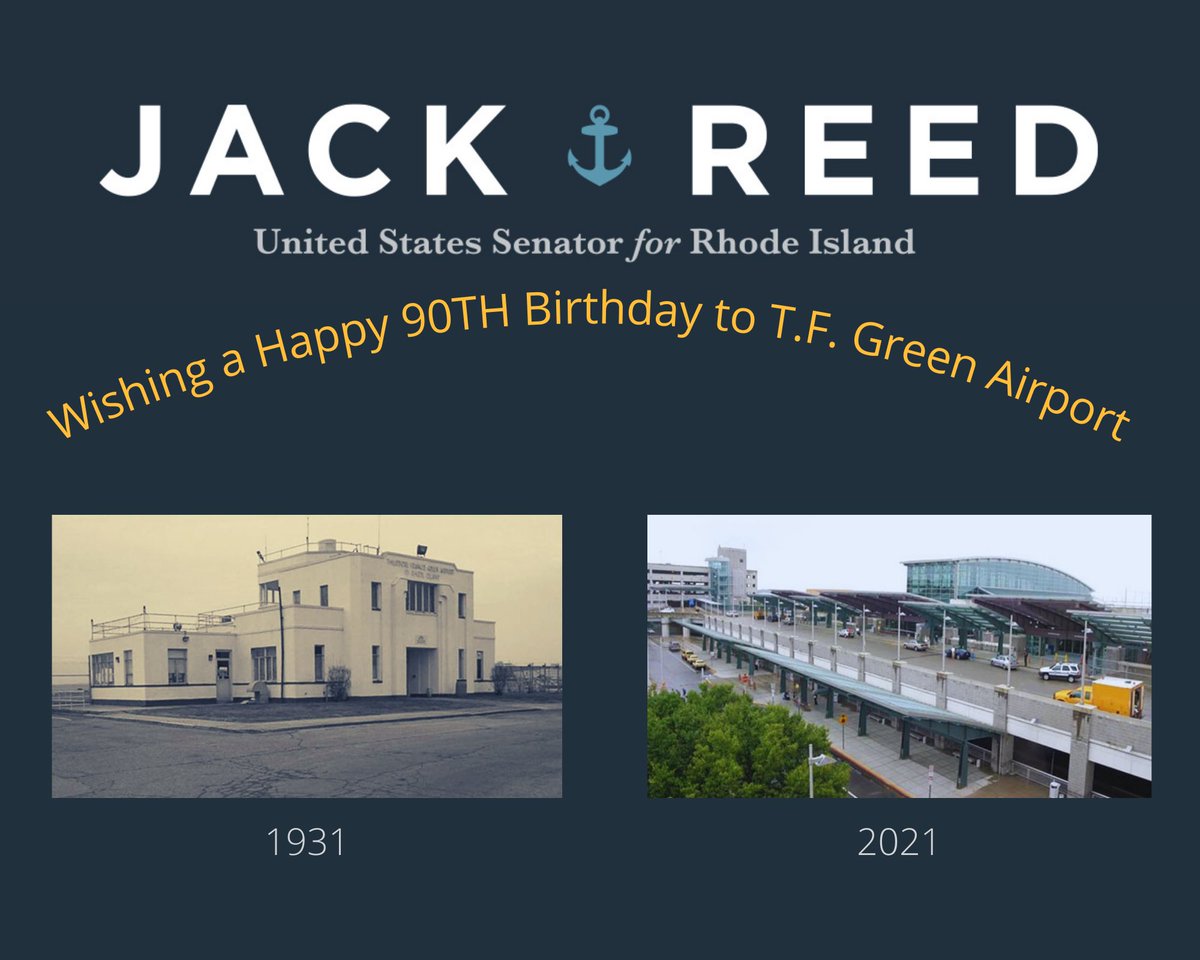 SenJackReed's tweet photo. Happy 90th anniversary to my favorite airport, @IFlyRhodeIsland. Aviation has changed a lot over the last 90 years & the airport has been a key economic generator for the state. I'll continue working to improve the airport & ensure it serves RIers well into the future. #PVD90 https://t.co/ynm71oy3Dr