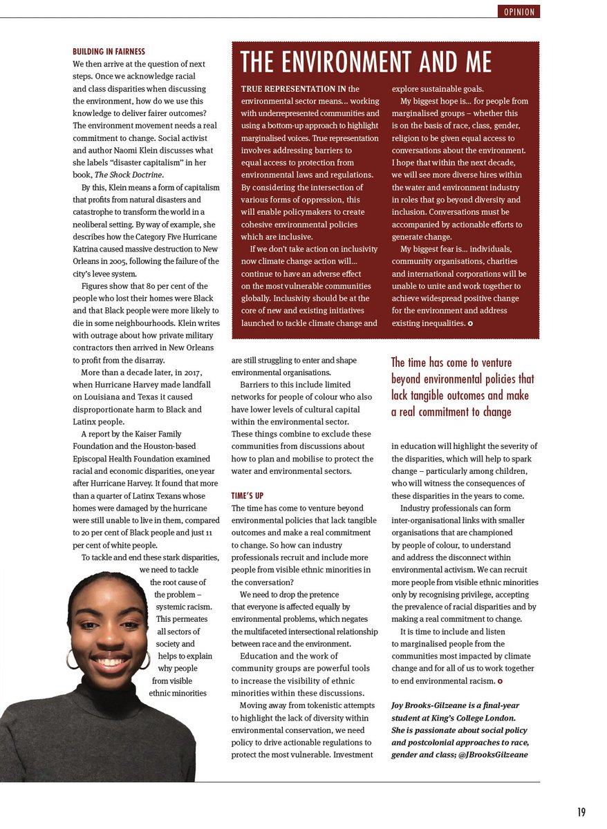 joybrooksg's tweet photo. I am honoured and thankful for the opportunity to write for #TheEnvironment. My piece titled "A Seat at the table" discusses the exclusion of people from ethnic minorities from decision making and leadership.
@KT_Environment @CIWEM 
Read more here: https://t.co/4cQ9vmXpZr https://t.co/aZyPTqhPnf
