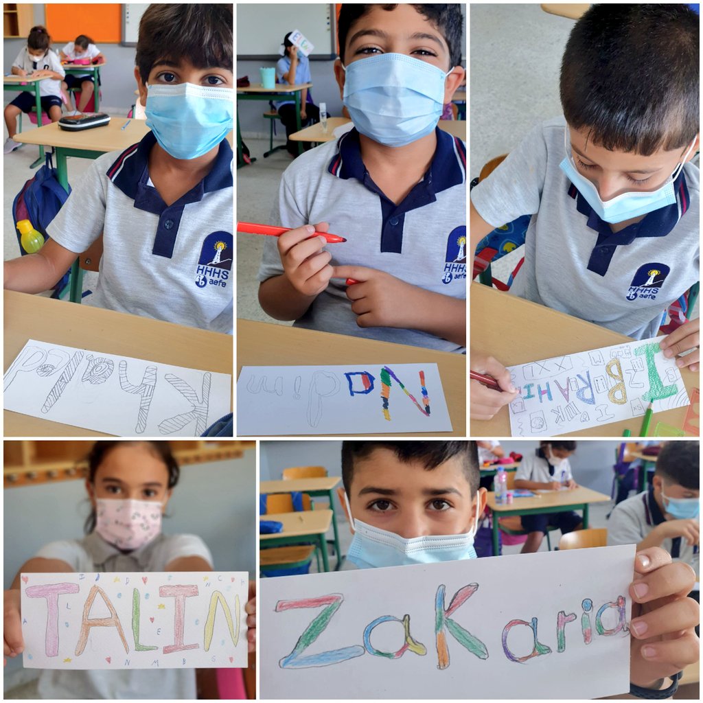 BizriHiba's tweet photo. @Hhhsinfo #Cm1 All learners created a name tag last week learning an easy technique to help them make #bubble_letters #creative #name_tag https://t.co/ynJiVF38rB