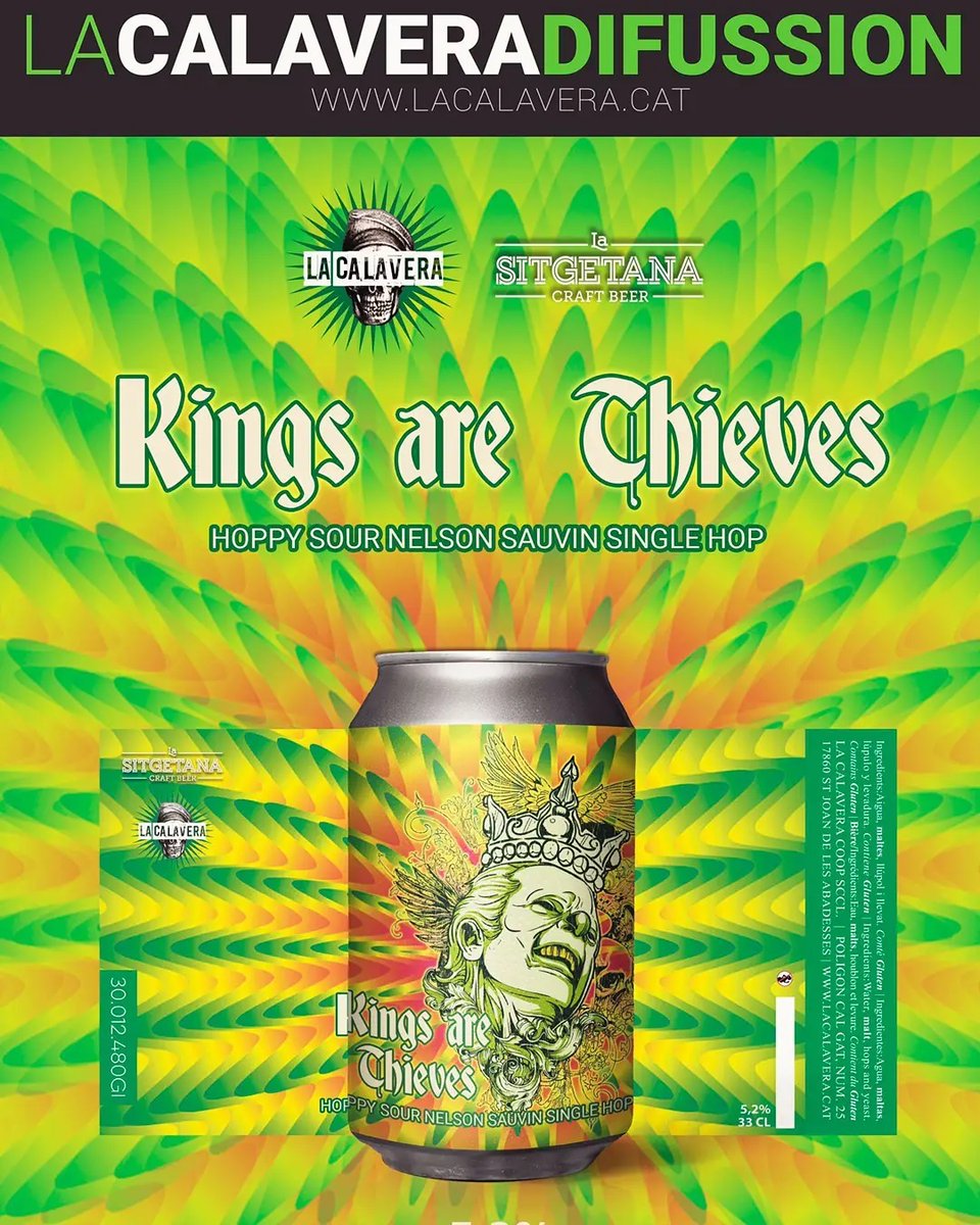 BierCaB's tweet photo. La Sitgetana & La Calavera - Kings are Thieves
En nuestro #Tap18
Hoppy Sour con lúpulo Nelson Sauvin
#Sour #LocalBeer #Biercab https://t.co/W6xduHKfSa