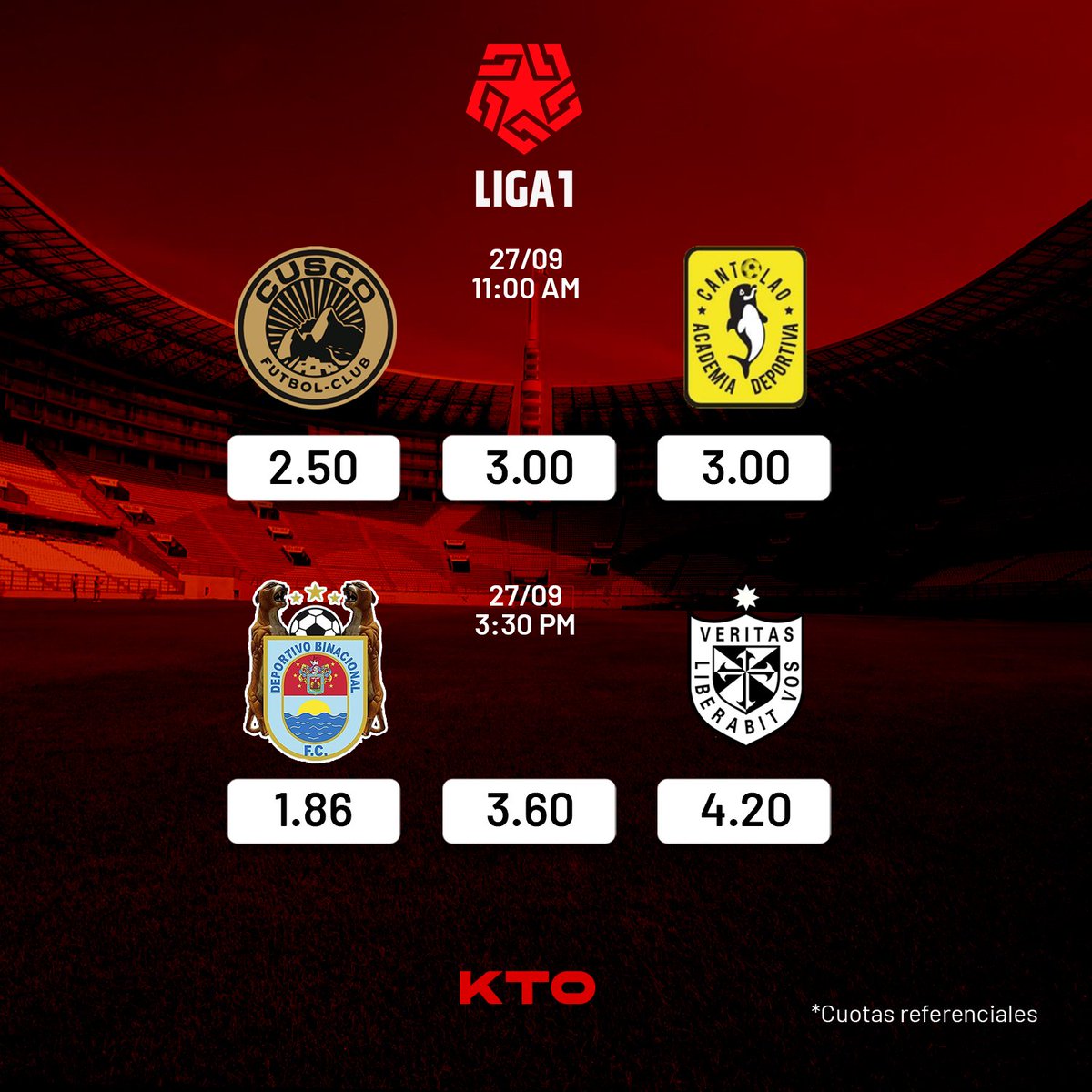 KTOPeru's tweet photo. Comenzamos la semana con la Liga 1 y KTO te trae las mejores cuotas! 🇵🇪⚽️

Si aún no realizas tu primera apuesta hasta S/100 en KTO, te la devolvemos en caso no aciertes! *Aplican T&amp;C.

Regístrate y Gana de verdad con KTO! 👇
https://t.co/VOQ2KjLAcX https://t.co/TnHXtlIk6L