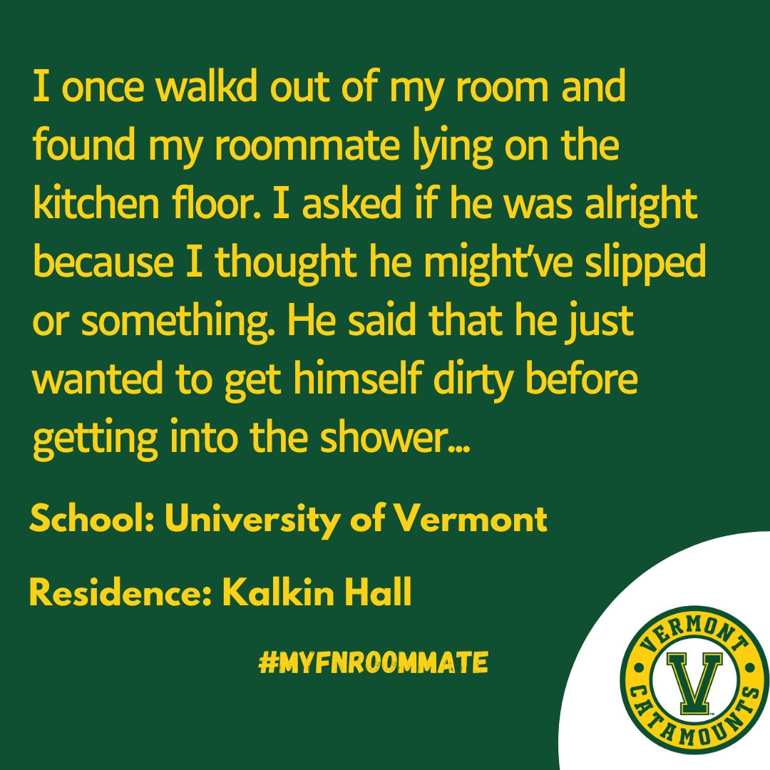 myfnroommate's tweet photo. Not dirty enough. 😂
Got any weird roommate stories to tell? We'd love to hear them - submit the stories to our DMs! 📨
#MyFnRoommate #WeirdRoommate #UniLife #UofVermont #UVM #Burlington #burlingtonvt #ShowerThoughts #dirtyboy #practicehygiene #safehygiene #dirty https://t.co/BN8dRYgim8