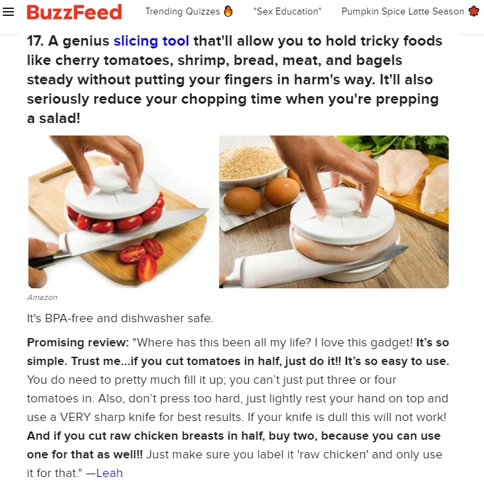 We're excited to see we are #17 on this <a href="/BuzzFeed/">BuzzFeed</a> list of "35 Products I Don't Understand How You've Lived Your Whole Life Without"! ow.ly/yjku50Gh2OI
.
.
#BuzzFeed #kitchengadget