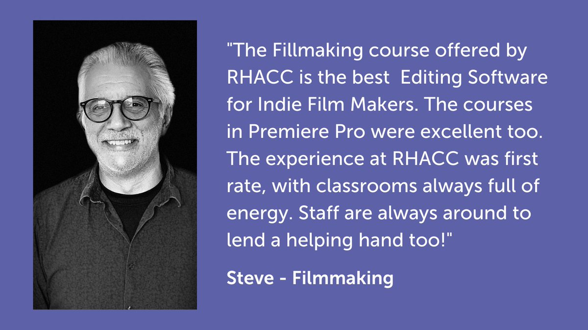 Join our Filmmaking and Appreciation course. Like Steve, you can learn all about editing software's like Premiere Pro and more. Enrol today! bit.ly/3Co0pmq #filmmaking #course #adults