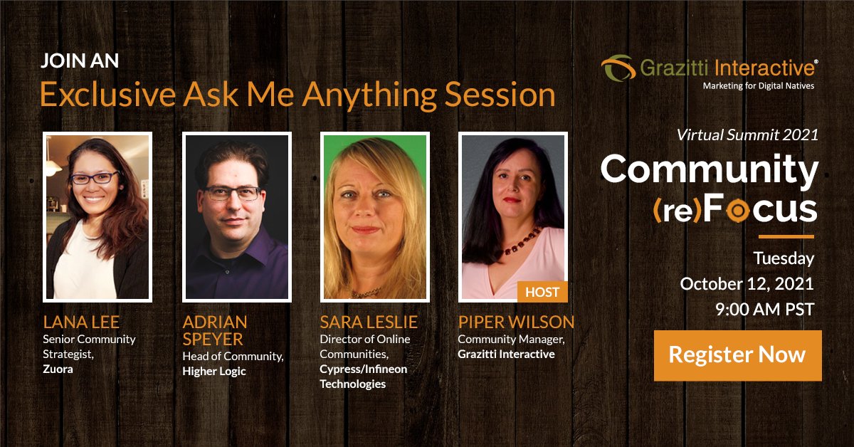 Grazitti's tweet photo. Join a fun and insightful โAsk Me Anythingโ session at #Community (re)Focus, 2021 and get all your questions answered from global #communityexperts.
Register now!๐https://t.co/eaotW0diNq ๐
@lanalyzer314 @adrianspeyer @PiperTWilson @webgirl_09
#onlinecommunity #cmgr #grazitti https://t.co/JEYXNTGNXD