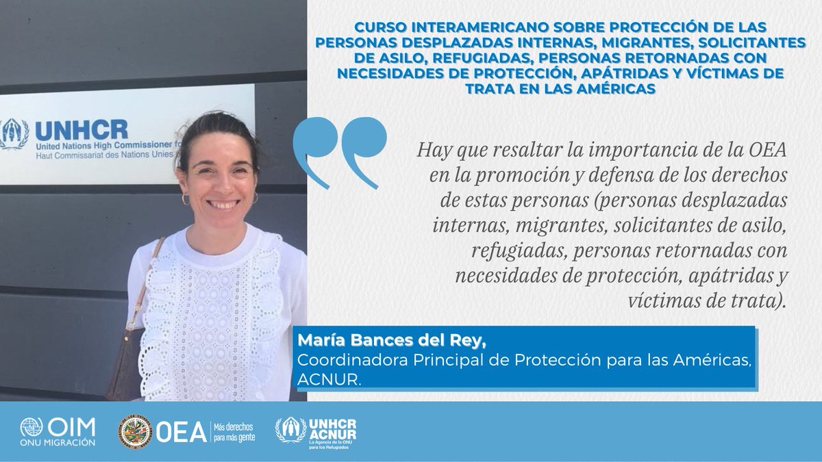OEA_Derechos's tweet photo. María Bances del Rey, Coordinadora Principal de Protección para las Américas en @ACNURamericas, también realizó una intervención durante la Ceremonia de Apertura del Curso Interamericano. https://t.co/rprndk9cX6