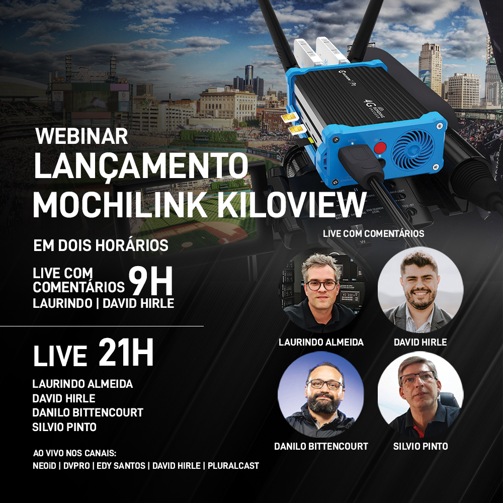 NEOiDTV's tweet photo. As 9:00hs @laurindoalmeida e @davidhirle estarão comentando o lançamento ao vivo do mochilink da Kiloview. 

Às 21hs agora com o time completo, @laurindoalmeida, @davidhirle, @danilobiit e @silviopv se unem para conversar sobre esse lançamento incrível. https://t.co/uczpuzXPNt