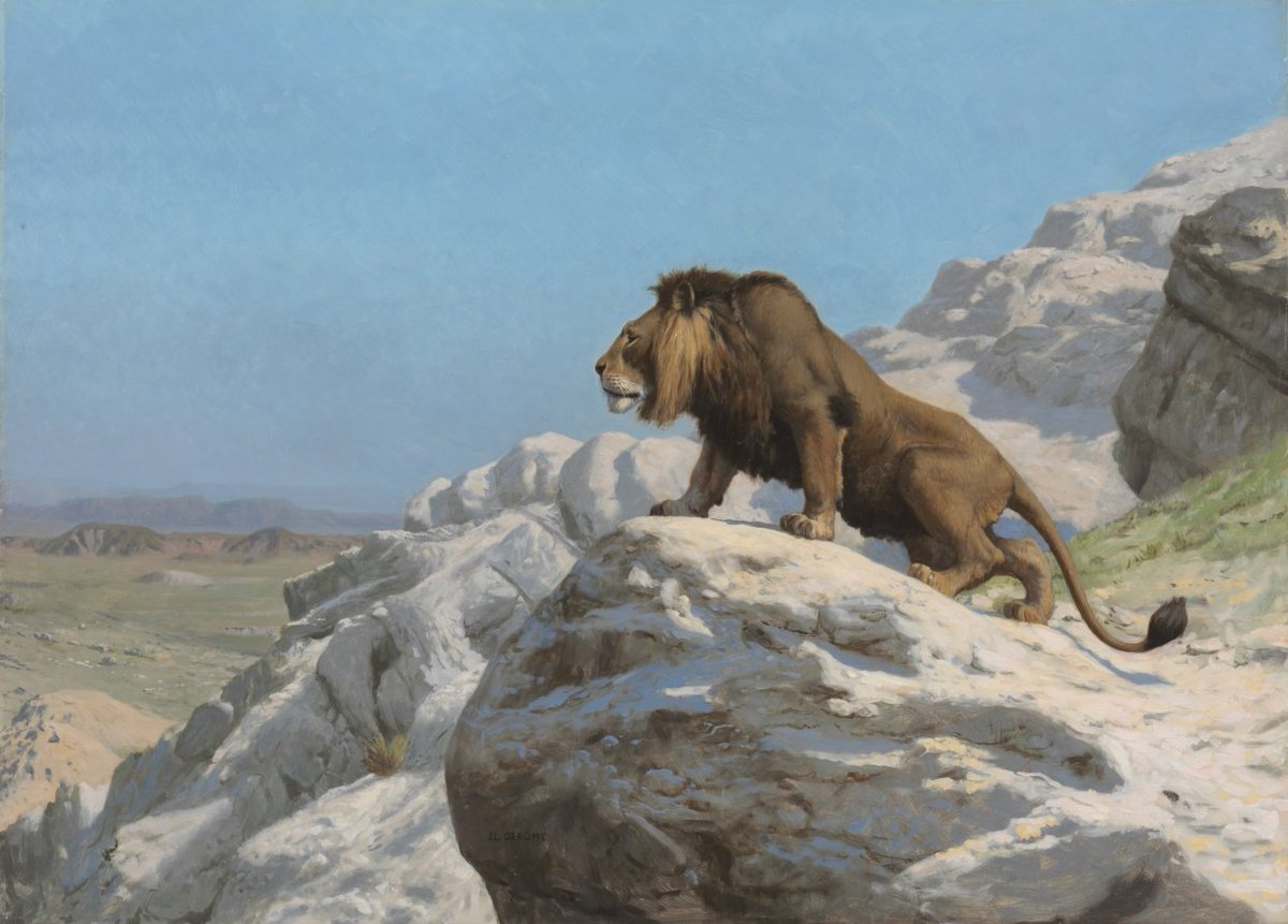 SanatnTarihi's tweet photo. Jean-Léon Gérôme'un 1885 yılında yaptığı "Nöbetteki Aslan" adlı eseri. https://t.co/jPlaNQ0C9e