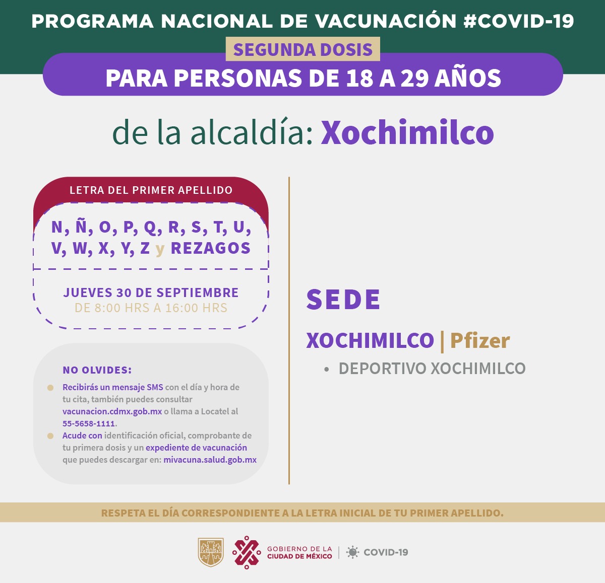 Gobierno Cdmx Ultimo Dia De Aplicacion De La 2da Dosis De La Vacuna Pfizer Contra Covid19 Para Personas De 18 A 29 Anos De La Alcaldia Xochimilco