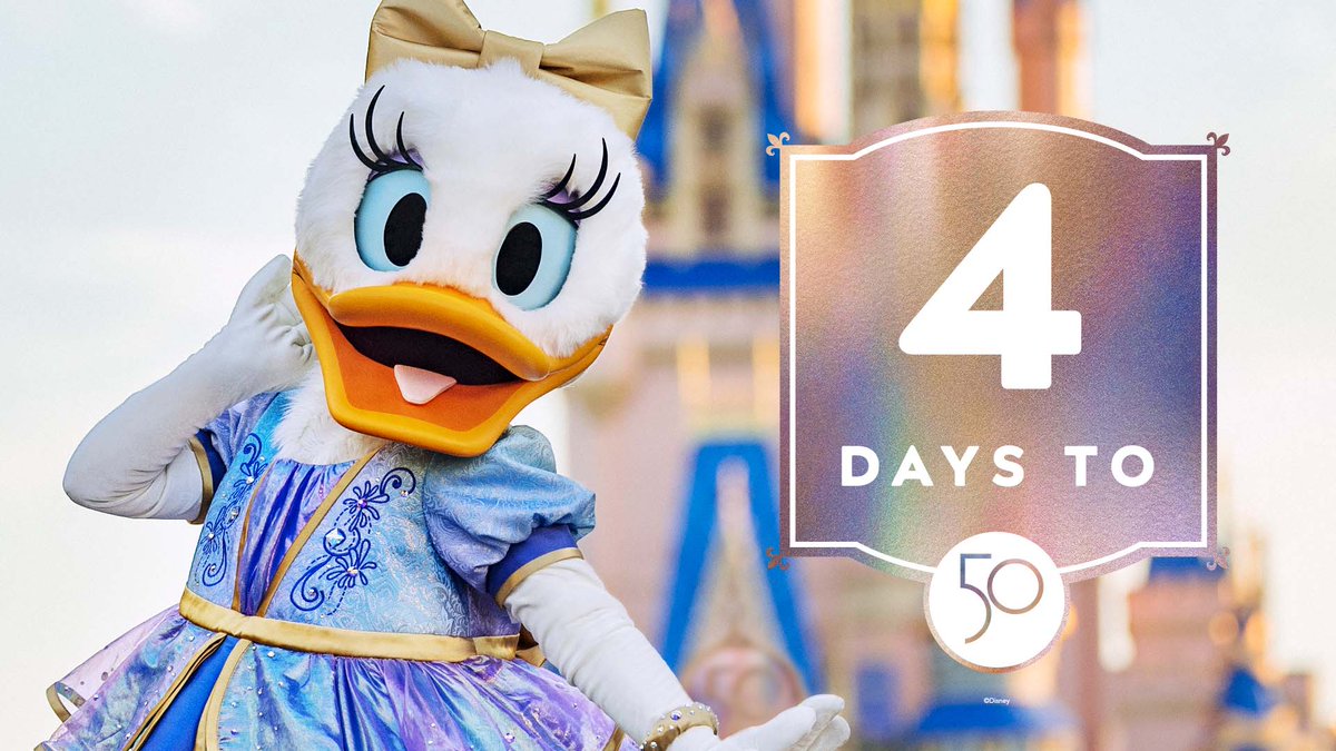 WaltDisneyWorld's tweet photo. Just 4 days to go and Daisy is dazzling. ✨ She's all dressed up and ready for our 50th Anniversary Celebration #DisneyWorld50 https://t.co/bKeiixl6nM