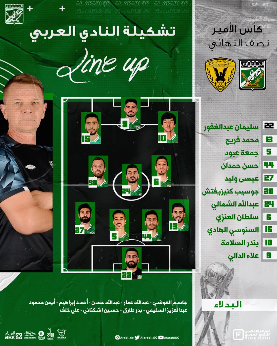 pausekw's tweet photo. التشكيلة الأساسية لفريقي #العربي و #القادسية في نصف نهائي كأس الأمير

#القادسية_العربي https://t.co/gyNDqAkZRv