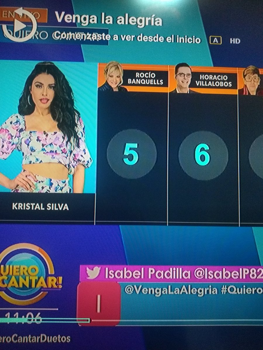 Pil85659786's tweet photo. @VengaLaAlegria @KristalSilva_ #QuieroCantarDuetos la señora Rocío Banquells había dicho que Kristal le daba siete y le pusieron cinco https://t.co/hKg6D276h8