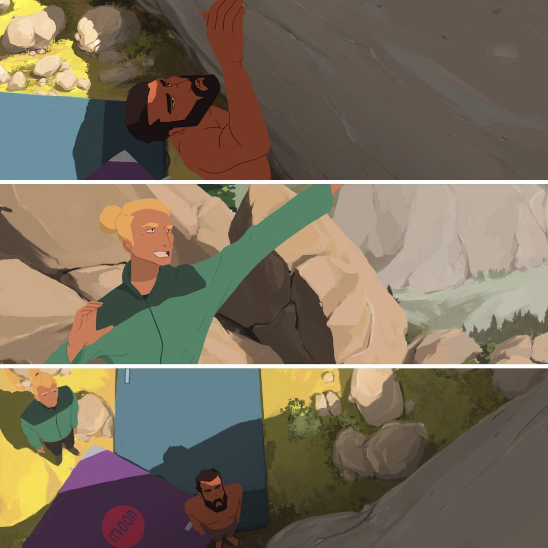 OlofStorm's tweet photo. Working the moves. 
More stills from my film.
#climbing #bouldering #anime #animation #animeart #animatedfilm https://t.co/WCNfxrBGIu