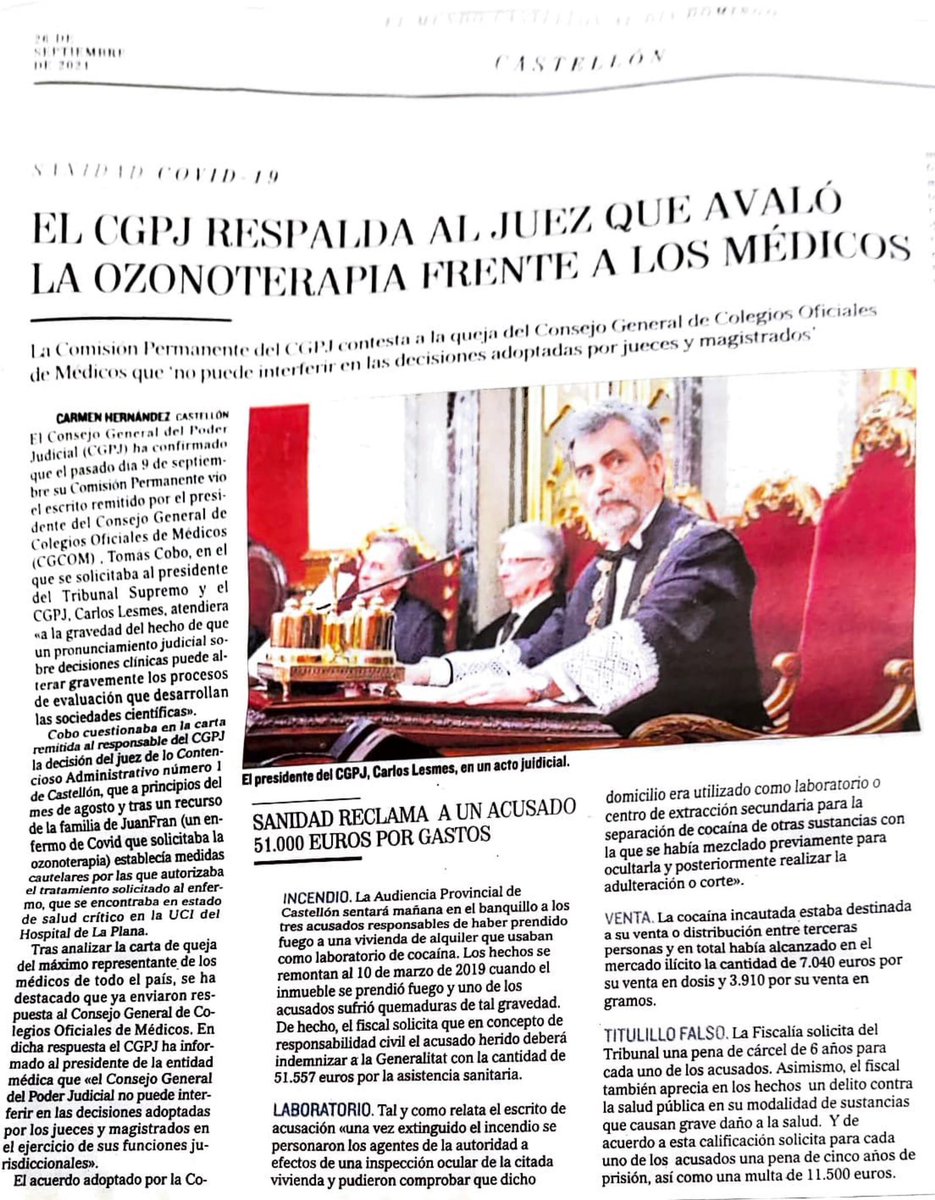 El CGPJ respalda al juez que avaló la #ozonoterapia frente a los médicos