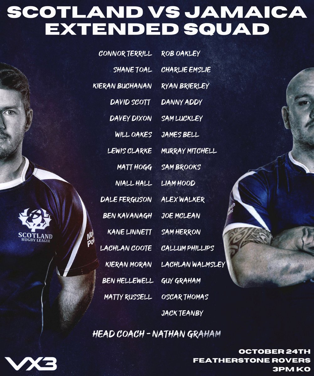 Scotland Rugby League ๐ด๓ ง๓ ข๓ ณ๓ ฃ๓ ด๓ ฟ (@scotlandrl) on Twitter photo ๐ฝ๐๐ผ๐๐๐๐๐ผ๐๐๐ ๐๐๐๐ผ๐ฟ ๐ด๓ ง๓ ข๓ ณ๓ ฃ๓ ด๓ ฟ
Scotland Head Coach Nathan Graham has named an extended squad for the Braveheartโs upcoming clash with <a href="/JAMRugbyLeague/">Rugby League Jamaica (RLJ)</a>. Congratulations to all selected ๐
Full story ๐ bit.ly/3kILFsf ๐ฝ๐๐ผ๐๐๐๐๐ผ๐๐๐ ๐๐๐๐ผ๐ฟ ๐ด๓ ง๓ ข๓ ณ๓ ฃ๓ ด๓ ฟ
Scotland Head Coach Nathan Graham has named an extended squad for the Braveheartโs upcoming clash with <a href="/JAMRugbyLeague/">Rugby League Jamaica (RLJ)</a>. Congratulations to all selected ๐
Full story ๐ bit.ly/3kILFsf