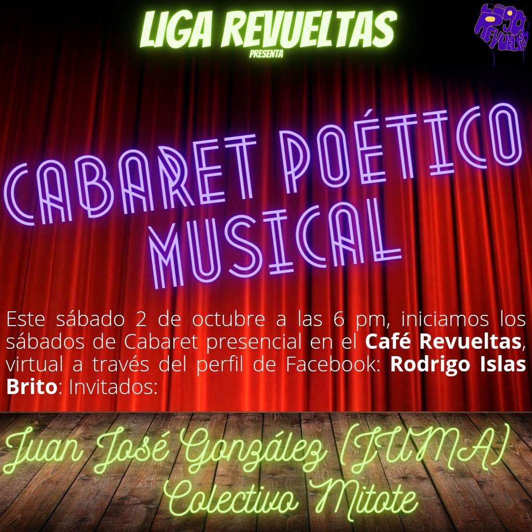 LaloAragonOax's tweet image. Esta semana en la #LigaRevueltas:

• Rodrigo Pacheco Peral

• Nanashy Mauro, Carlos Morales e Ivonne Martínez 

• Fryda Carrillo, Selene de Cristal, Mariana Libertad y Elia Pérez López 

• Juan José González (JUMA) y Colectivo Mitote

#RompeElAlgoritmo