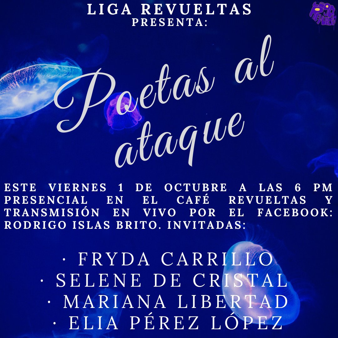 LaloAragonOax's tweet image. Esta semana en la #LigaRevueltas:

• Rodrigo Pacheco Peral

• Nanashy Mauro, Carlos Morales e Ivonne Martínez 

• Fryda Carrillo, Selene de Cristal, Mariana Libertad y Elia Pérez López 

• Juan José González (JUMA) y Colectivo Mitote

#RompeElAlgoritmo