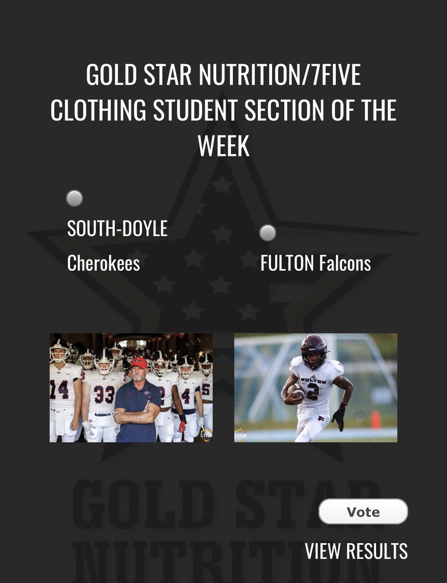 STUDENT SECTION OF THE WEEK 

Vote at 5StarPreps.com until NOON ON FRIDAY‼️

Winners will get 5StarPreps shirts courtesy of <a href="/GoldStarKnox1/">GoldStarKnox</a> and <a href="/7FiveClothing/">7Fiveclothing</a>