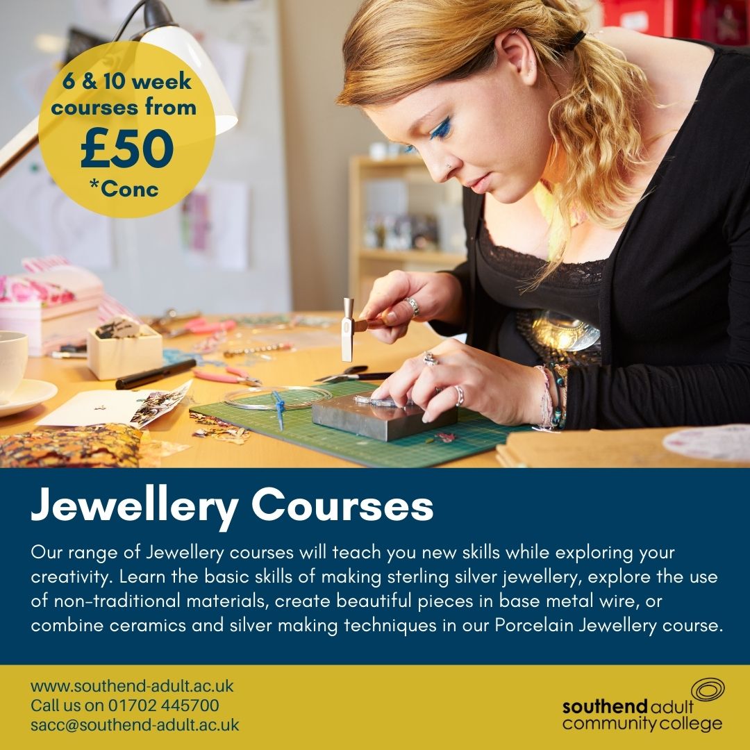 SouthendACC's tweet photo. Create your own beautiful bespoke jewellery for yourself or others with our range of jewellery making courses starting this Autumn.
Browse our courses online at https://t.co/mXxal1tCtr  or call 01702 445700 for more information.
@SouthendBC 
#TheHomeofLearning #Southend https://t.co/oglvsyQHON