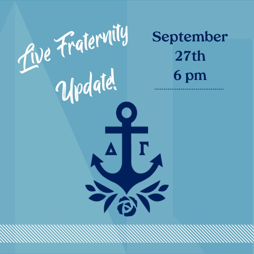 DeltaGammaSD's tweet photo. Live Fraternity update tonight!! September 27 at 6 p.m. PT.
Register here: https://t.co/WNTqvO4gGy https://t.co/NesAzZt60x