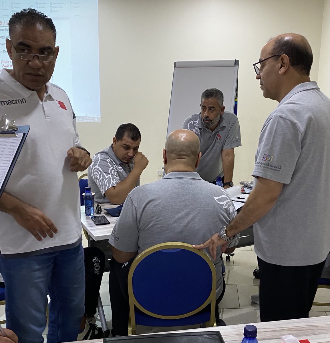 wayneparro's tweet photo. Day 2 of @CAC_ACE @BahrainOlympic #NCCP Level 4 program today featured intense conversation and sharing on #TacticAnalysis #ThanksCoach #CovidProtocols #VaccinatedCoaches #RapidTesting #Disinfecting 🇧🇭🇨🇦 https://t.co/r1Ut2mb4O8
