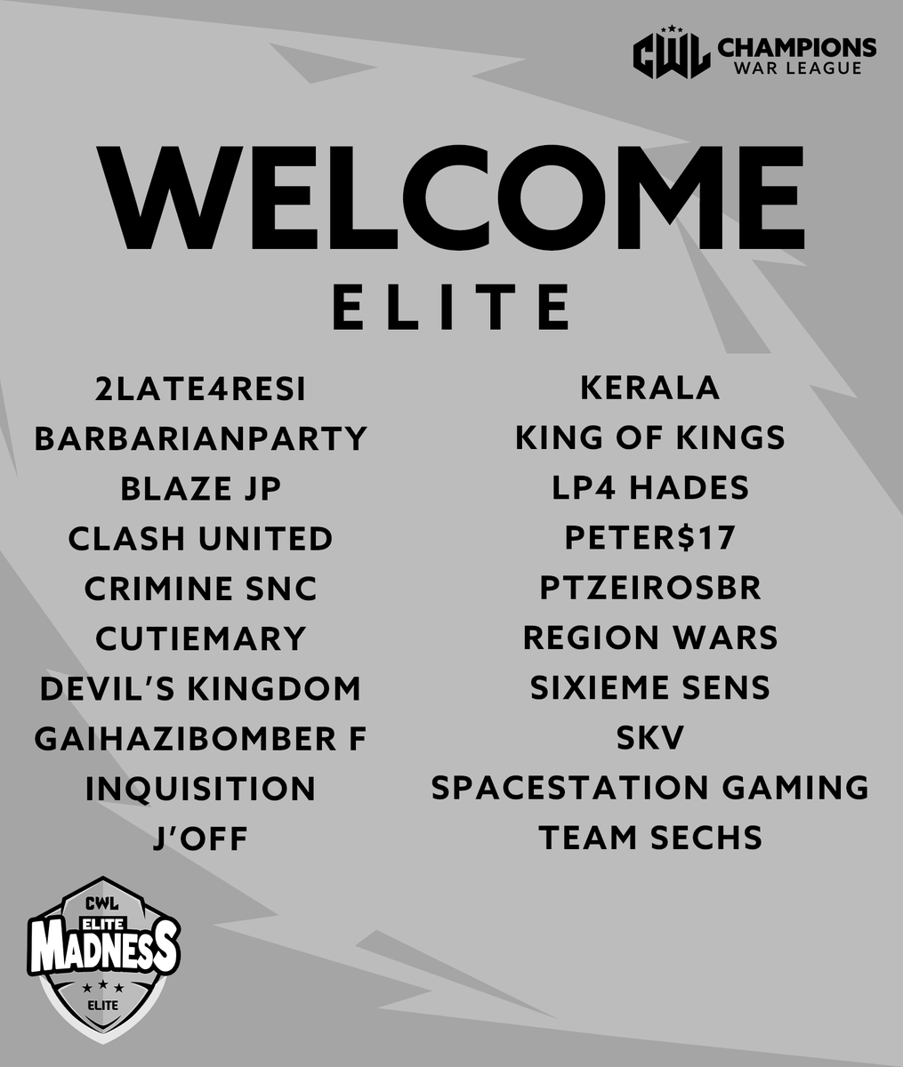 champwarleague's tweet image. Elite Madness selected clans. Let's goooo 🎉😎Congratulations Chiefs!