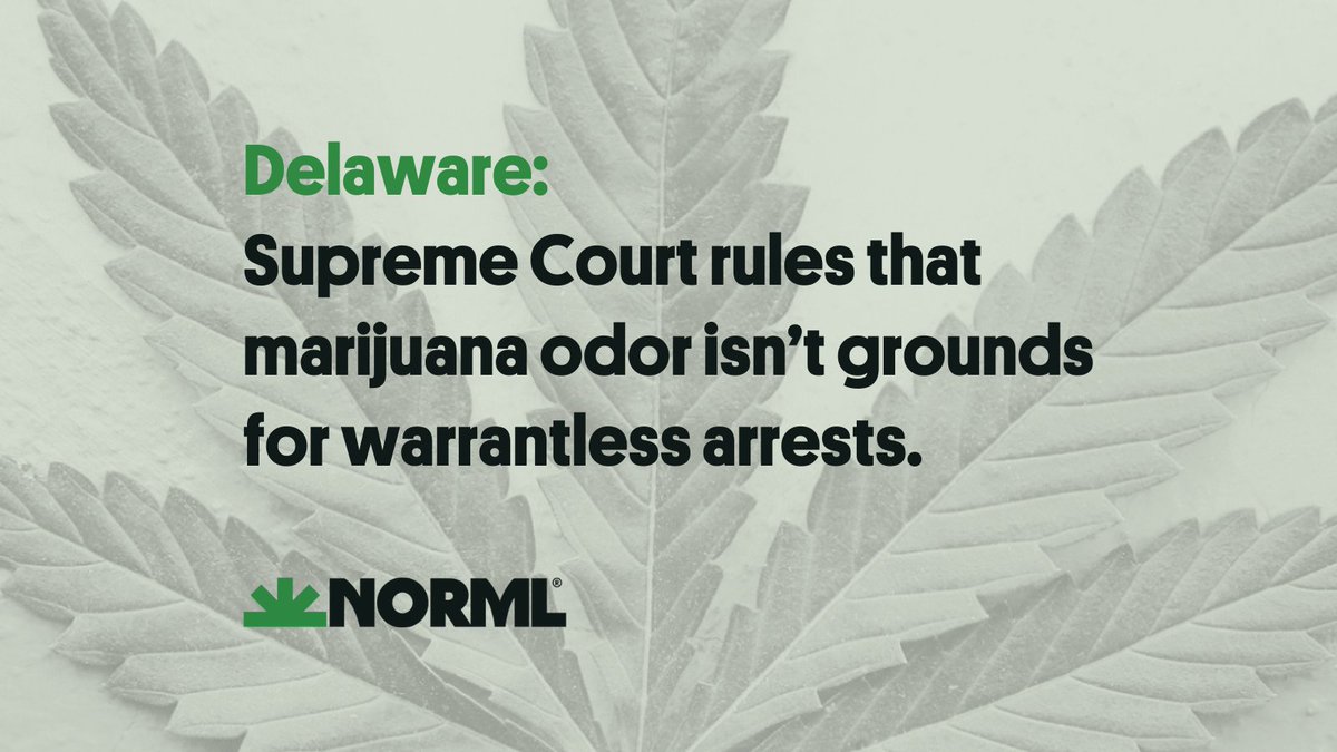 NORML's tweet photo. A smart #cannabis user 👃  their rights.

#Delaware Supreme Court has ruled police officers can't make a warrantless arrest of a person based solely on odor. @DeNORML 

Read more about the court's ruling on #NORMLNews: https://t.co/7ohyTv6Os4 https://t.co/dWCAmlnhez