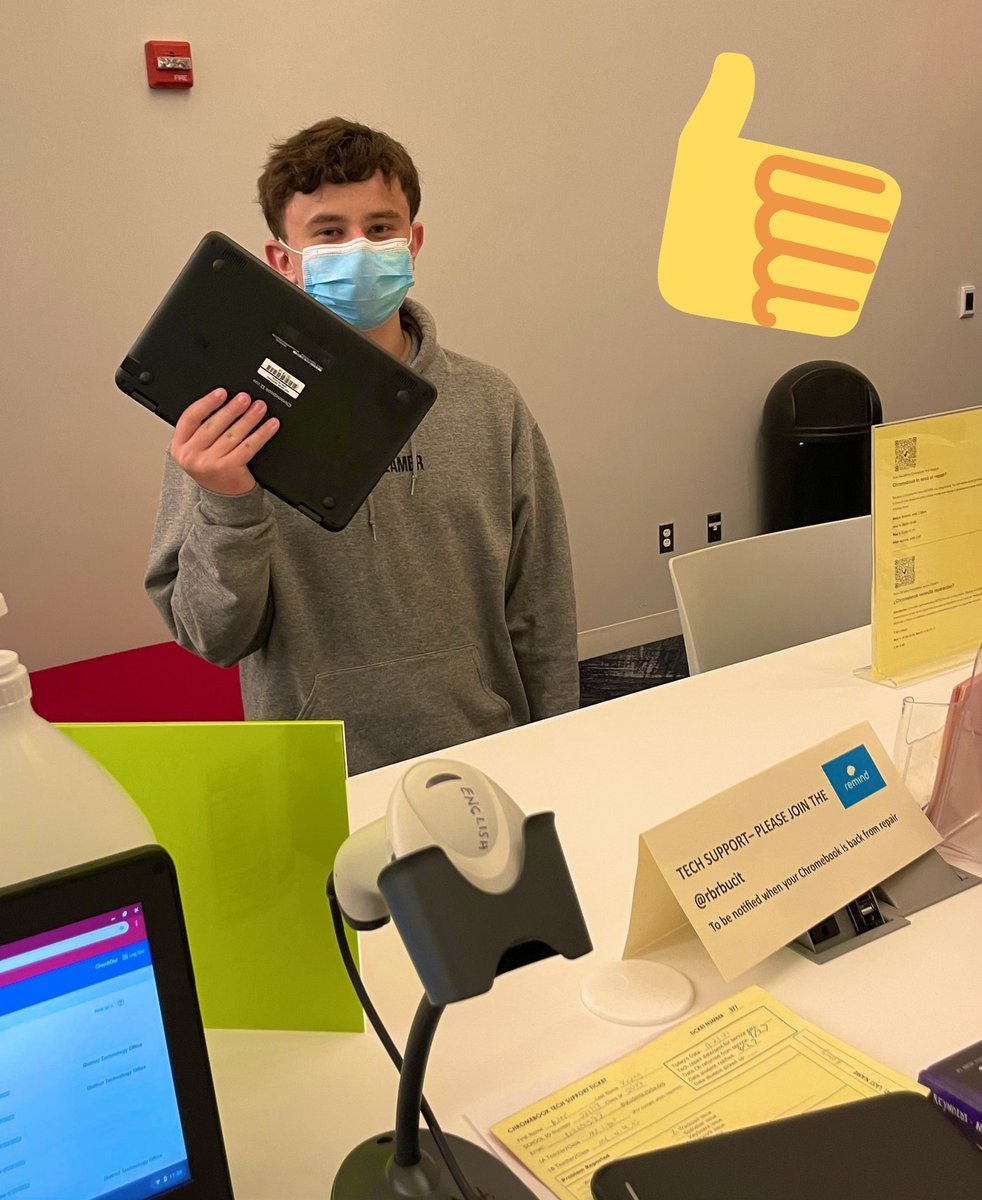 rbr_LibraryMC's tweet photo. Shout out to the @MrMilonas and the amazing BucIT team for a super speedy tech support turnaround. This student dropped his device off this morning for a keyboard issue, and got it back a few hours later! #walkingreatness #rbrbucs #Chromebook #studenttechsupport #atyourservice https://t.co/5u8mtDRFWH