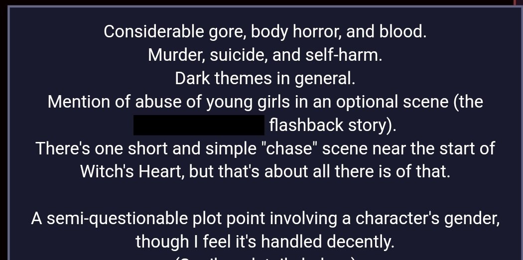 RedPurpleOTD's tweet photo. this game has these trigger warnings! please be careful if you get into it! https://t.co/XXb0UpcYEq