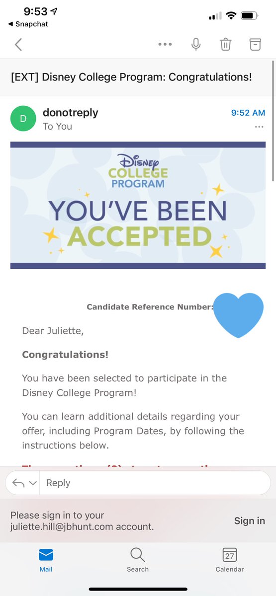 JulietteCHill's tweet photo. HAPPIEST DAY EVER!!!!!🥳🥳 so so excited for this opportunity!! Nov. 1st couldn’t come soon enough! 💙 #dcp @MyDisneyProgram Special thanks to @ChristyRecruit ! Your twitter updates were super helpful, and calming throughout the process! https://t.co/yyGsGOD7OC