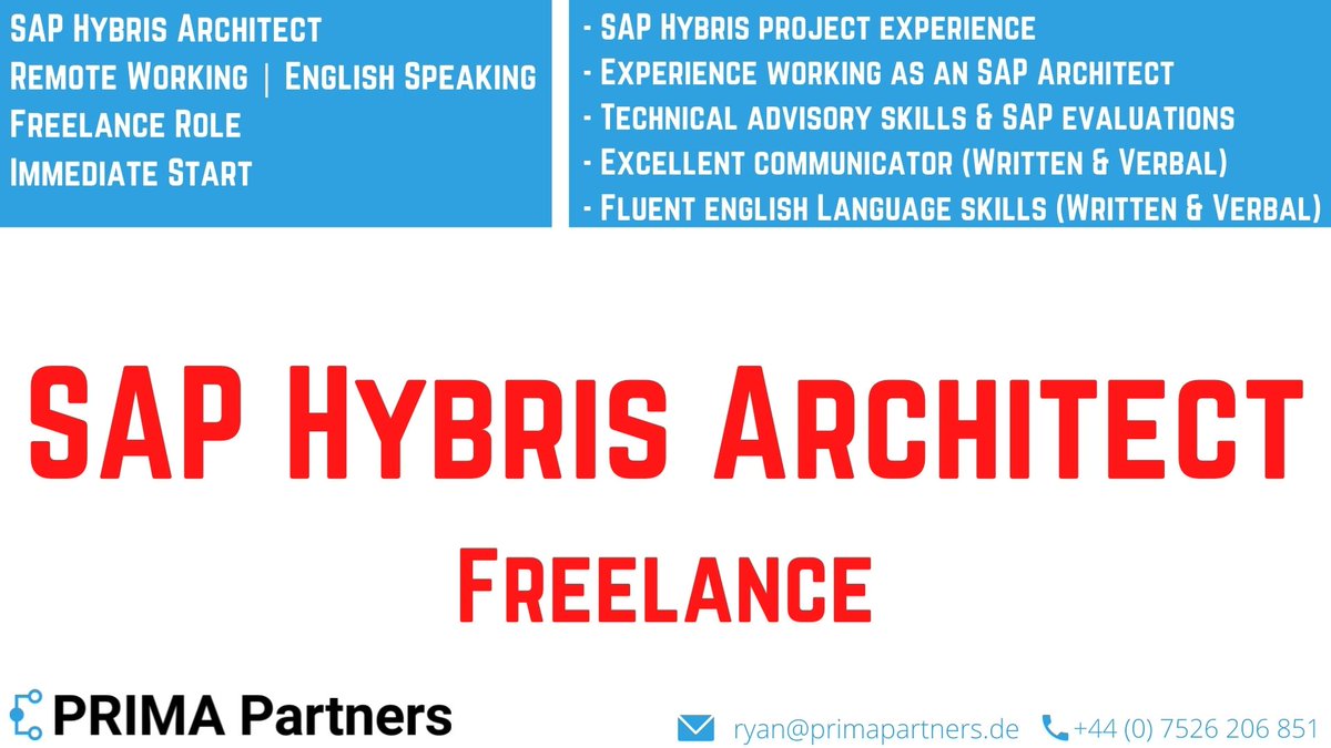FREELANCE OPPORTUNITY: SAP Architect (Hybris)

<a href="/PRIMA_SAP/">Ryan Stalley</a> is looking to speak with Freelance SAP Architect's with experience in SAP Hybris, to help evaluate systems at one of our client sites.

📩 Please DM us, to discuss further.

#SAP #SAPArchitect #SAPHybris #SAPJobs #Hybris