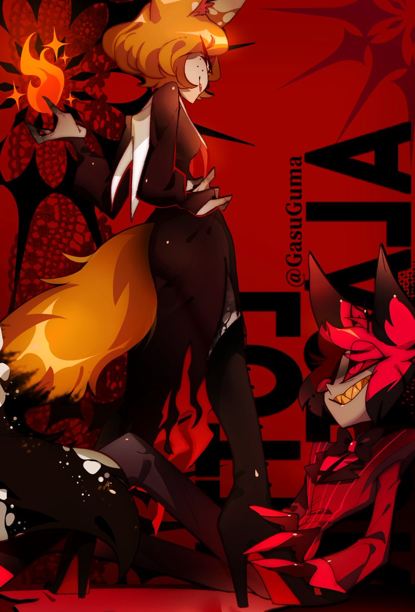 Beyond grateful to have gotten a second commission from <a href="/GasuGuma/">無地飴</a> for Alastor &amp; Lotte! I've had this pose reserved in hopes of getting another comm from them for months and they did not disappoint! 🤩🙏💗

#HazbinHotelOC #HHOC #HazbinHotelLotte #radiovvitch #voodoovixen