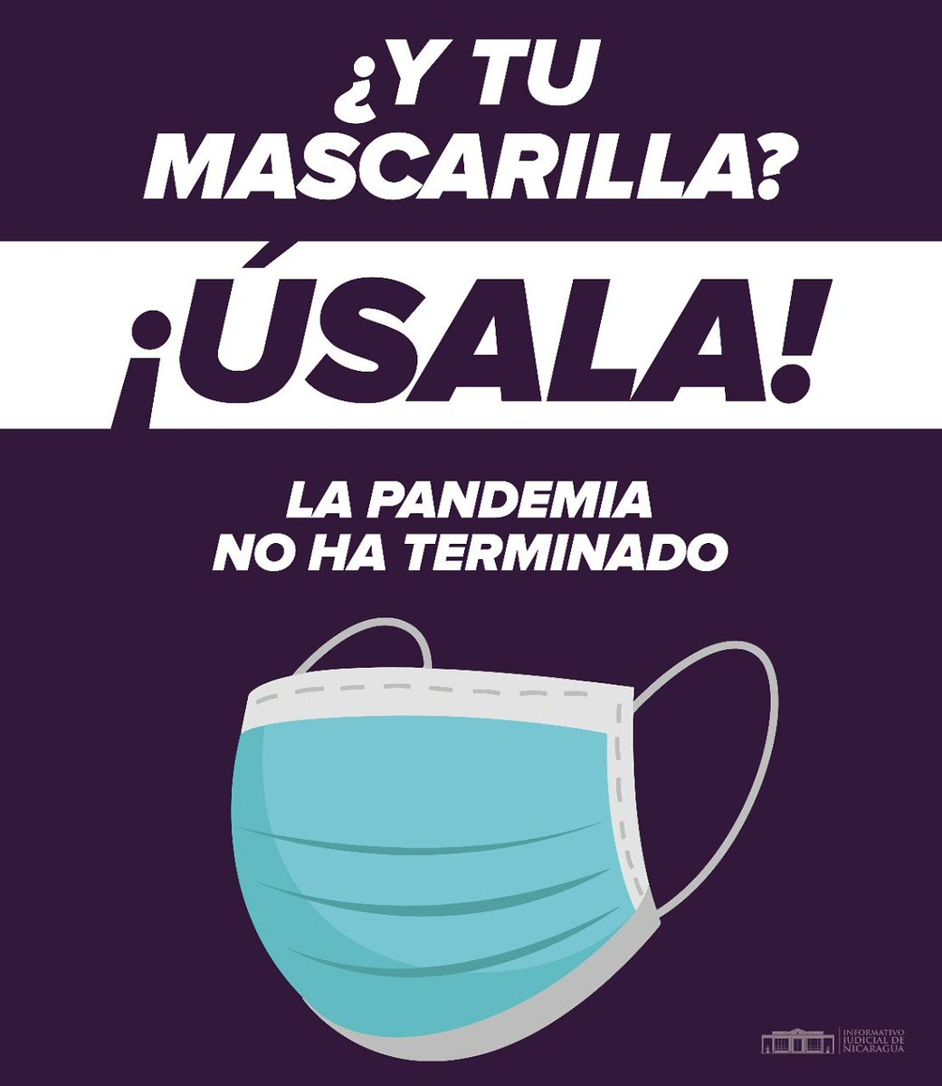 InformativoJud1's tweet photo. #InformativoJudNic| Recordemos usar siempre mascarilla, no olvidemos que la pandemia del Covid-19 aún no ha terminado.😷🇳🇮⚖️

#Nicaragua
#27Septiembre https://t.co/5nwhuDVnri