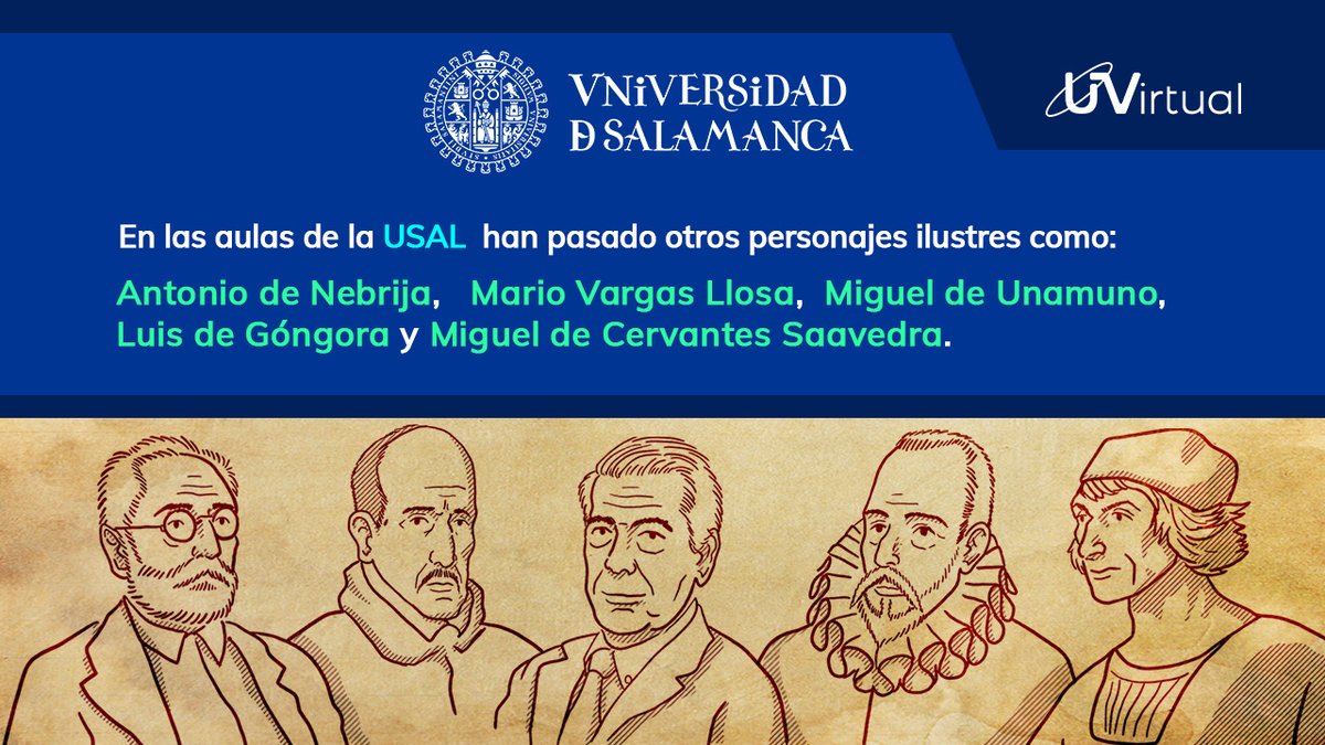 uvirtualoficial's tweet photo. ¿Sabías que la @usal es la universidad hispana más antigua del mundo?
La USAL ha sido la casa de varios personajes históricos como: Calderón de la Barca, Fray Luis de León, conoce otros personajes han sido parte de la USAL en la imagen de abajo.
#UVirtual https://t.co/IJWBpbgqCA