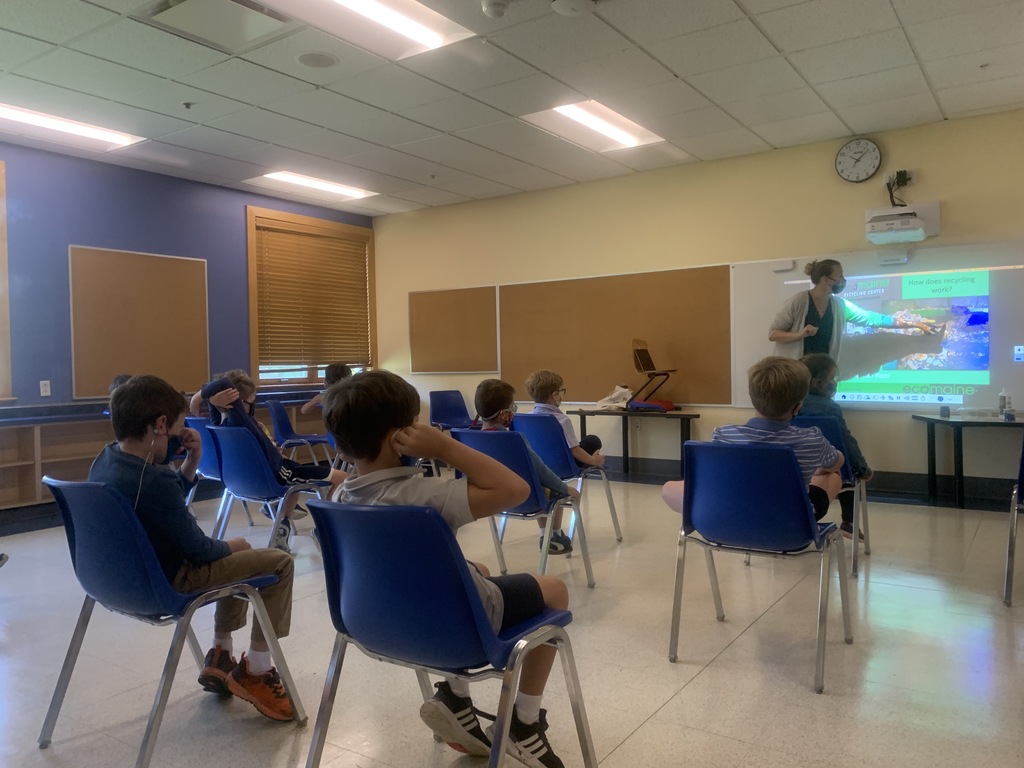 EcoMaine was here today to talk to first graders about recycling, composting, and reducing waste.  #ecomaine #rowelearns  #wastereduction