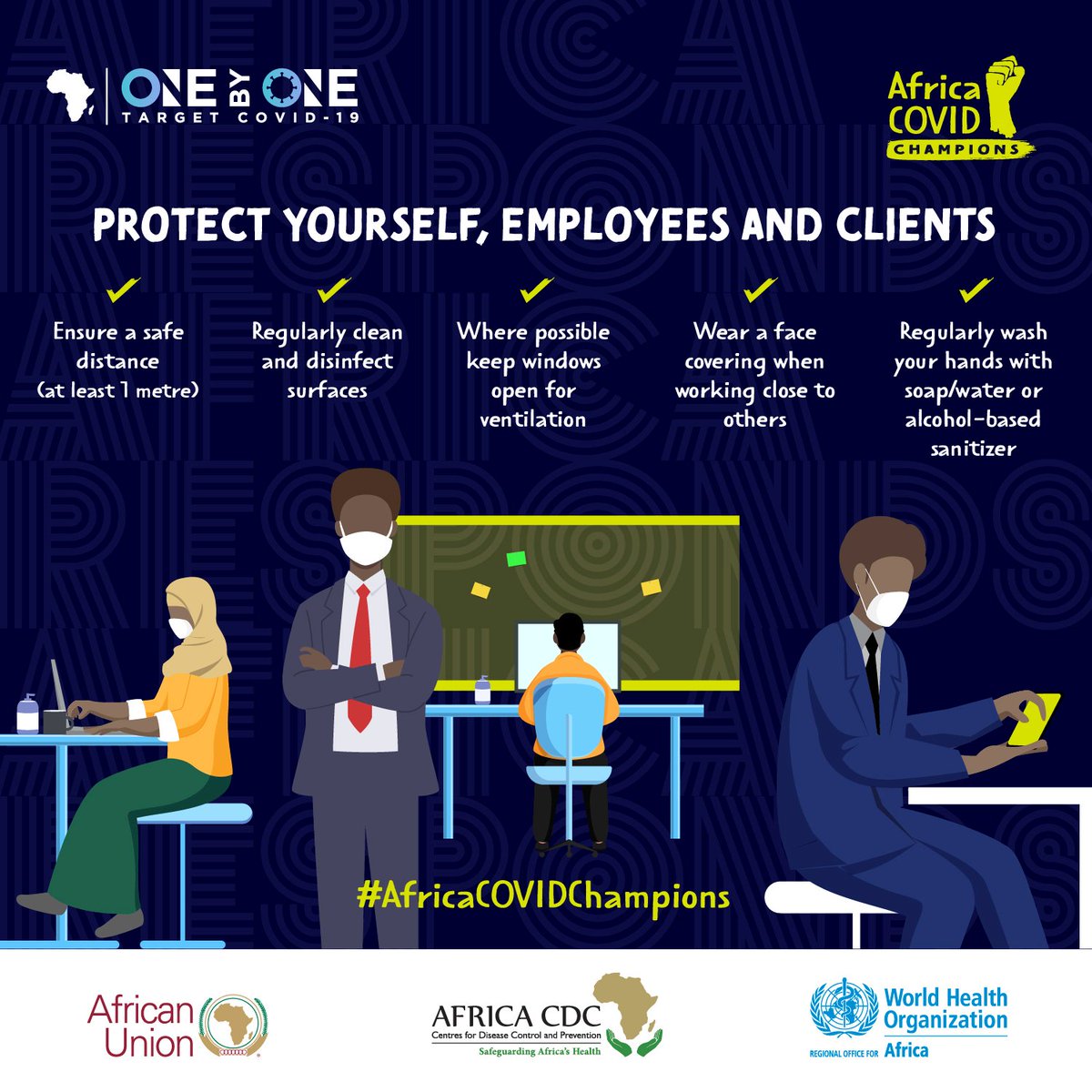 Create a safe workspace for you and your colleagues as we all work together to beat #COVID19 #AfricaCOVIDChampions
