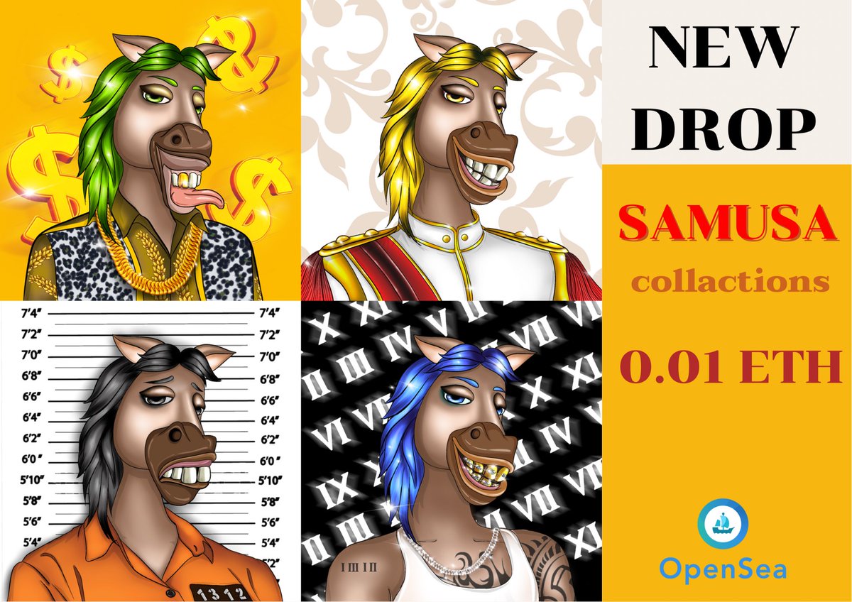 New Drop 
New Samusa collection 
samusa is name of a human-like horse.
✅✅opensea.io/paintergirl1312✅✅
Size 2048x2048 List grouped PNG, designed by Paintergirl.
.
.
#nft #NFTs #NFTCommunity #NFTTHAILAND #nftcollector #NFTdrop #nftcollectors #NFTthai #NFTcollection #nftcollectors