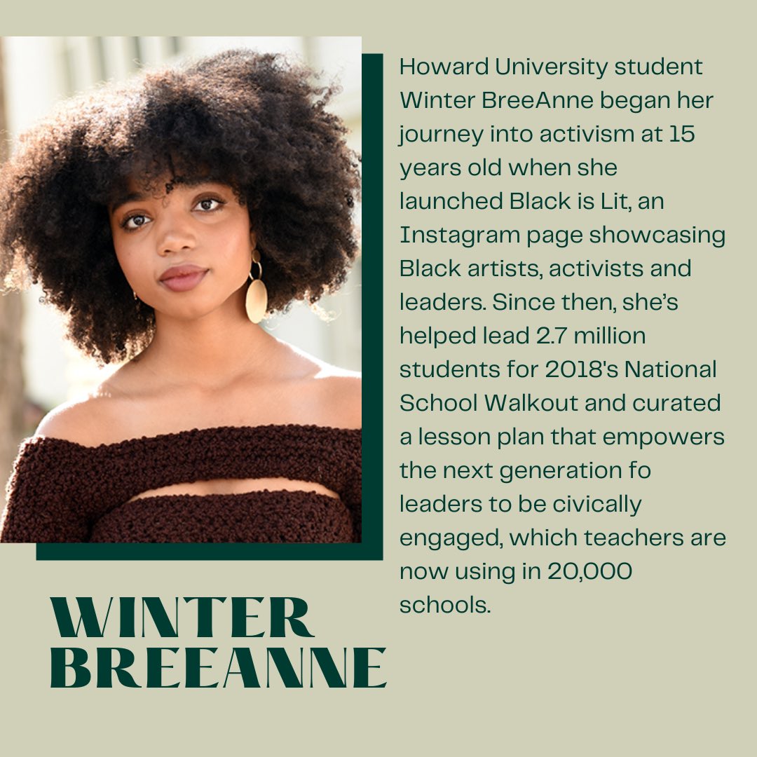 TandemEd's tweet image. Today we want to highlight Winter Breeanne, whose journey to activism began at 15 when she launched Black is Lit, an Instagram page showcasing Black artists, activists, and leaders!