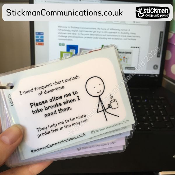stickmancrips's tweet photo. Short breaks can be a powerful tool in #ConditionManagement. A regular walk around the office, or doing a bit of laundry or washing up, instead of doing brain work all morning can make a huge difference.
Card from https://t.co/gD5ny2iu3c
#Fatigue #PoTS #Pain https://t.co/owiup6qqOr